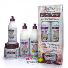 Kit Profissional Nutri Forte Alho Desodorizado e leo de Rcino 4 Itens Alquimia 